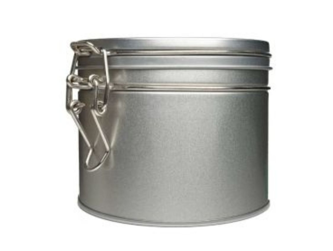 Scatola da tè rotonda 50g – Argento semplice